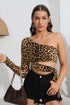 'Wisteria' Leopard Cutout One-Shoulder Cropped Top - Celes Fashion